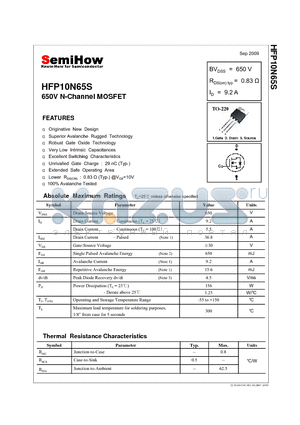 HFP10N65S datasheet - 650V N-Channel MOSFET