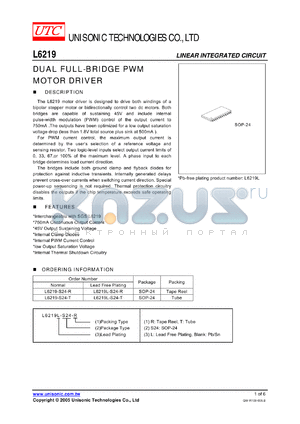 L6219L-S24-T datasheet - DUAL FULL-BRIDGE PWM MOTOR DRIVER