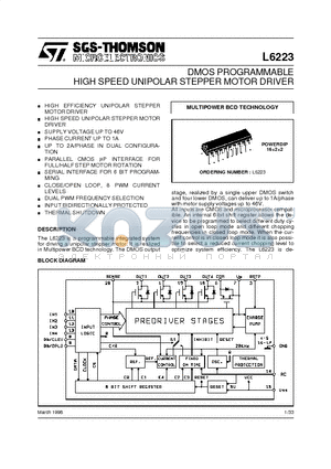 L6223 datasheet - DMOS PROGRAMMABLE HIGH SPEED UNIPOLAR STEPPER MOTOR DRIVER