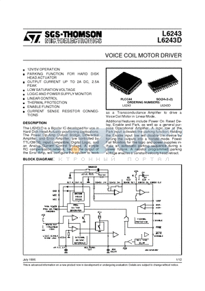 L6243D datasheet - VOICE COIL MOTOR DRIVER