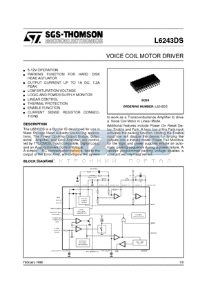 L6243DS datasheet - VOICE COIL MOTOR DRIVER