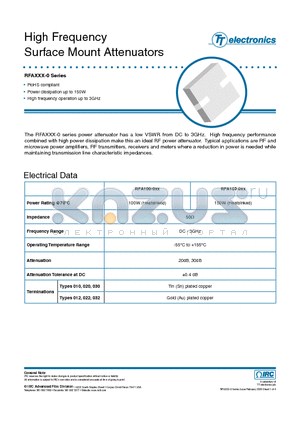 HFR-RFA150LF-01220 datasheet - High Frequency Surface Mount Attenuators