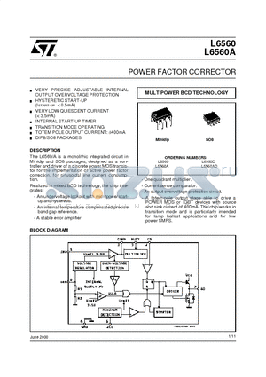 L6560A datasheet - POWER FACTOR CORRECTOR