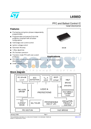 L6585DTR datasheet - PFC and Ballast Control IC