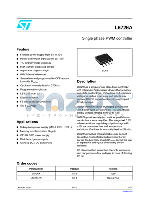 L6726A datasheet - Single phase PWM controller