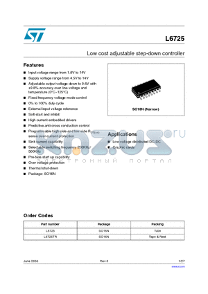 L6725 datasheet - Low cost adjustable step-down controller
