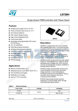 L6728HTR datasheet - Single phase PWM controller with Power Good
