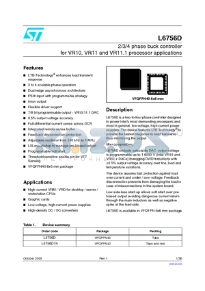 L6756DTR datasheet - 2/3/4 phase buck controller for VR10, VR11 and VR11.1 processor applications