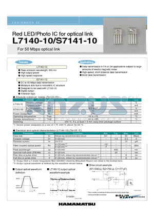 L7140-10 datasheet - Red LED/Photo IC for optical link