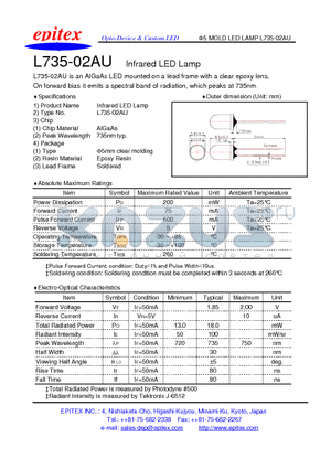 L735-02AU datasheet - Infrared LED Lamp