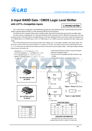 L74VHC1GT00DTT1 datasheet - 2-Input NAND Gate / CMOS Logic Level Shifter with LSTTL-Compatible Inputs