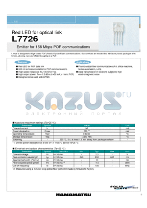 L7726 datasheet - Red LED for optical link Emitter for 156 Mbps POF communications