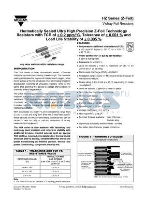 Y1748120K500S datasheet - Hermetically Sealed Ultra High Precision Z-Foil Technology Resistors with TCR of a 0.2 ppm/`C, Tolerance of a 0.001 % and