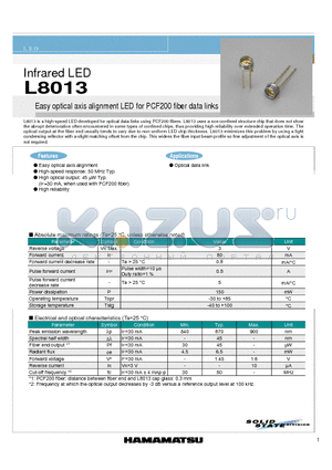 L8013_06 datasheet - Infrared LED Easy optical axis alignment LED for PCF200 fiber data links