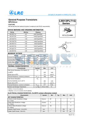 L9013PLT3G datasheet - General Purpose Transistors NPN Silicon