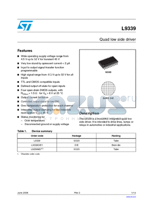 L9339DIE1 datasheet - Quad low side driver