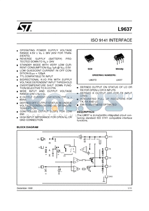 L9637D datasheet - ISO 9141 INTERFACE