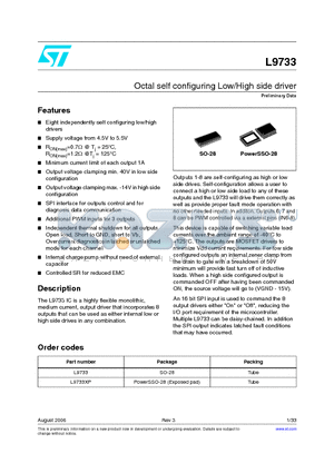 L9733 datasheet - Octal self configuring Low/High side driver