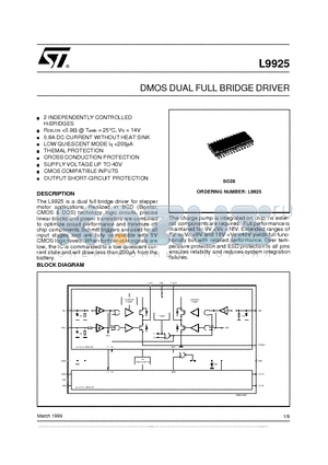 L9925 datasheet - DMOS DUAL FULL BRIDGE DRIVER