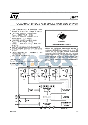 L9947S datasheet - QUAD HALF-BRIDGE AND SINGLE HIGH-SIDE DRIVER