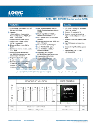 L9D112G80BG4 datasheet - 1.2 Gb, DDR - SDRAM Integrated Module