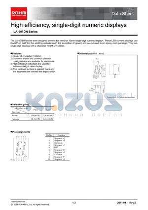 LA-501DN datasheet - High efficiency, single-digit numeric displays