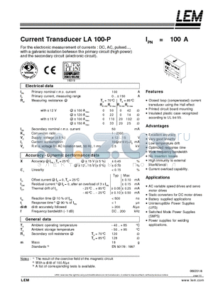 LA100-P_06 datasheet - Current Transducer