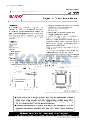 LA1780 datasheet - Single-Chip Tuner IC for Car Radios