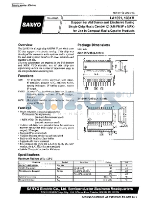 LA1831 datasheet - Support for AM Stereo and Electronic Tuning Single Chip Music Center IC (AM/FM IF  MPX) for Use in Compact Radio/Casette Products
