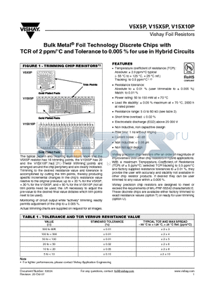 Y4046759R000C0W datasheet - Bulk Metal^ Foil Technology Discrete Chips with TCR of 2 ppm/`C and Tolerance to 0.005 % for use in Hybrid Circuits