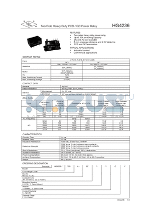 HG4236/240AA-2H01CF datasheet - Two Pole Heavy Duty PCB / QC Power Relay