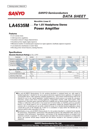 LA4535M datasheet - For 1.5V Headphone Stereo Power Amplifier