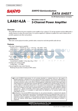 LA4814JA datasheet - Monolithic Linear IC 2-Channel Power Amplifier