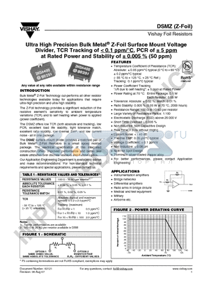 Y4485V0052AT9R datasheet - Ultra High Precision Bulk Metal^ Z-Foil Surface Mount Voltage Divider