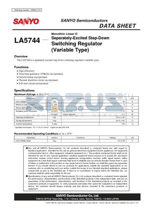 LA5744 datasheet - Monolithic Linear IC Separately-Excited Step-Down Switching Regulator (Variable Type)