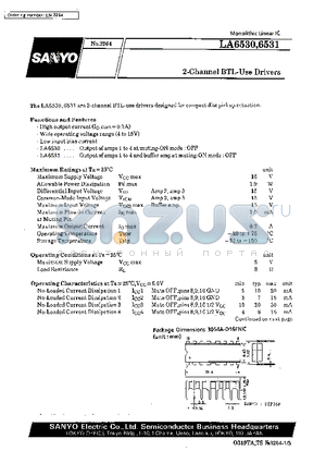 LA6531 datasheet - 2-Channel BTL-Use Drivers