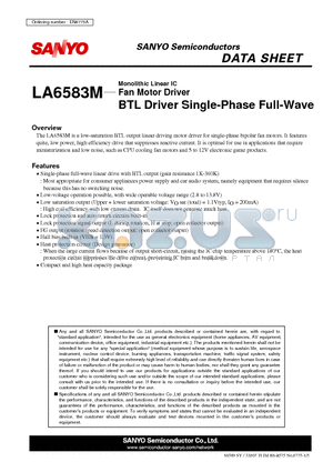 LA6583M datasheet - Fan Motor Driver BTL Driver Single-Phase Full-Wave