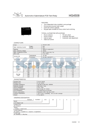 HG4508/012-2Z1CG datasheet - Automotive Subminiature PCB Twin Relay