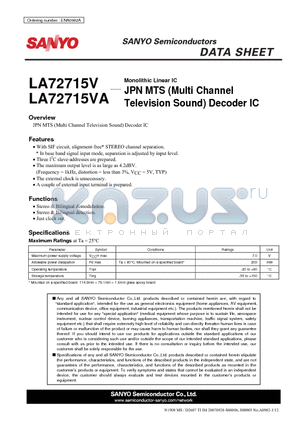 LA72715VA datasheet - Monolithic Linear IC JPN MTS (Multi Channel Television Sound) Decoder IC