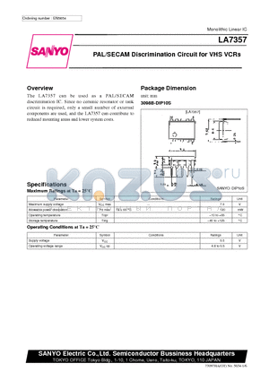 LA7357 datasheet - PAL/SECAM Discrimination Circuit for VHS VCRs