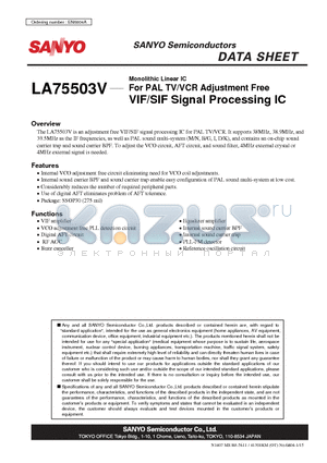 LA75503V datasheet - For PAL TV/VCR Adjustment Free VIF/SIF Signal Processing IC