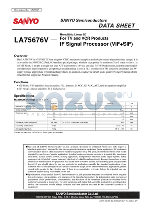 LA75676V_07 datasheet - For TV and VCR Products IF Signal Processor (VIFSIF)