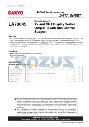 LA78045_06 datasheet - TV and CRT Display Vertical Output IC with Bus Control Support