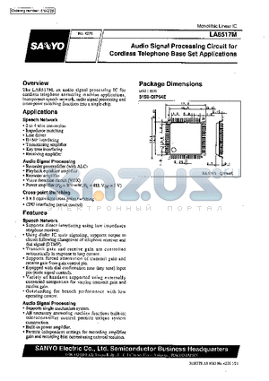 LA8517M datasheet - Audio Signal Processing Circuit for Cordless Telephone Base Set Applications