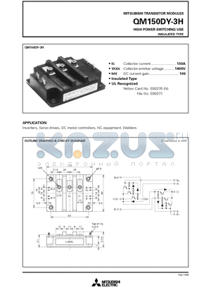 QM150DY-3H datasheet - HIGH POWER SWITCHING USE INSULATED TYPE