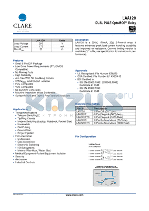 LAA120 datasheet - DUAL POLE OptoMOS Relay