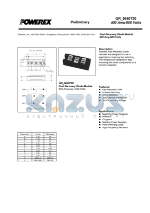 QR0640T30 datasheet - Fast Recovery Diode Module (400 Amp/600 Volts)