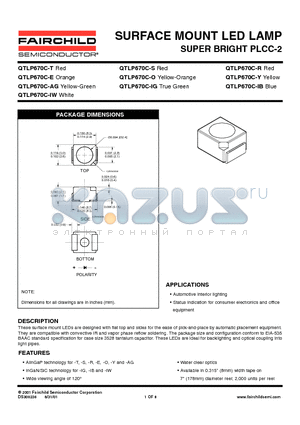 QTLP670C-E datasheet - SURFACE MOUNT LED LAMP