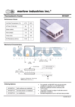 MI1020T-02 datasheet - Thermoelectric Cooler
