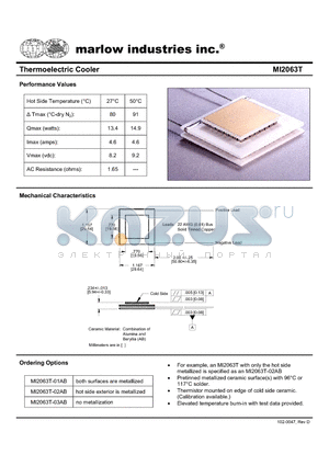 MI2063T-03AB datasheet - Thermoelectric Cooler